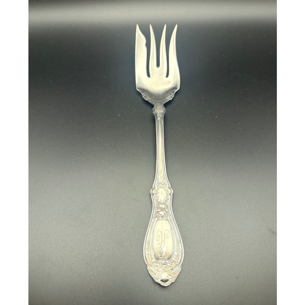 1847 Rogers Bros Cold Meat Fork Sharon Pattern Silver Plate Monogram A Vintage